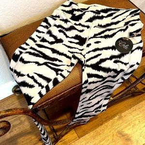 Brand New Cali Active Leopard Animal Print Black & Silver Leggings Poly-Spandex!